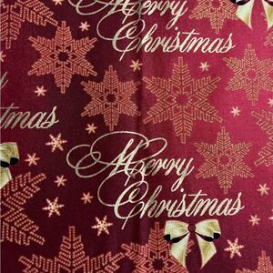 Holiday Winter Fabric - Red w/ Merry Christmas & Snowflakes & Bow - 1 yard x 43"